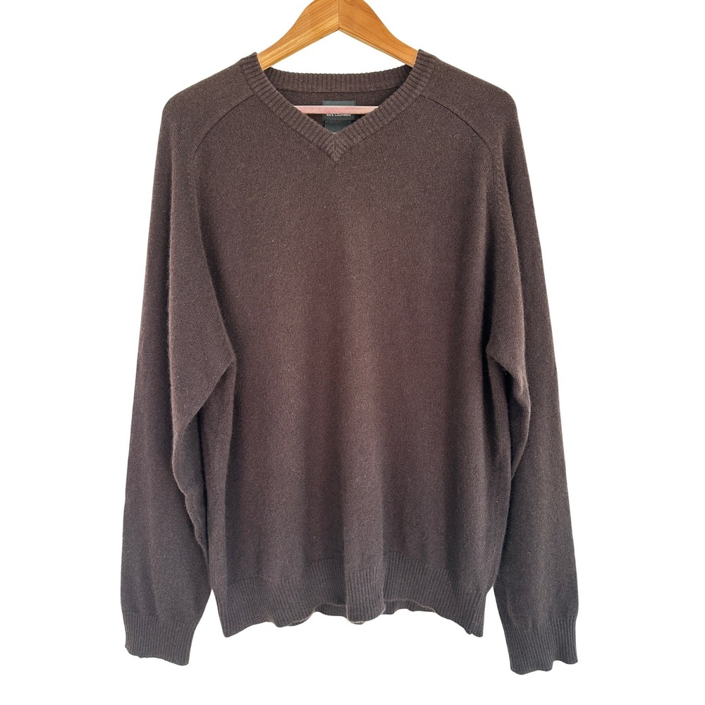 George‎ Mens 100% Cashmere V-Neck Sweater Chocolate Brown Men Large